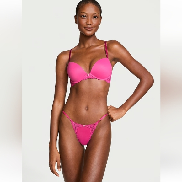 VS Dream Angels Lace Trim Adjustable V-String Panty Luscious Rose 🌹 NWT NIP - Picture 3 of 5